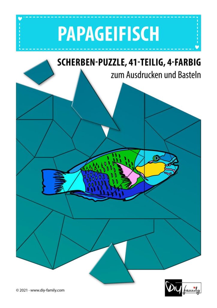 Papageifisch – Scherben-Puzzle zum Ausdrucken und Ausschneiden