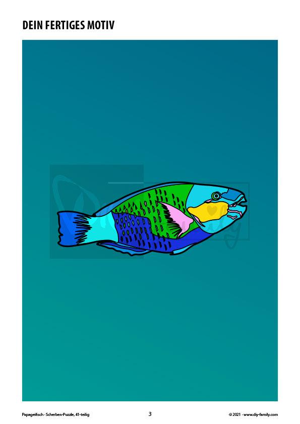 Papageifisch – Scherben-Puzzle zum Ausdrucken, Ausschneiden und Ausmalen