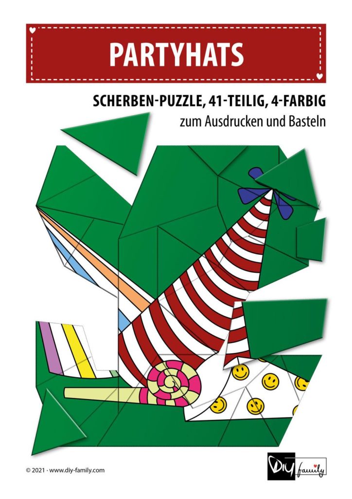 Partyhats – Scherben-Puzzle zum Ausdrucken und Ausschneiden