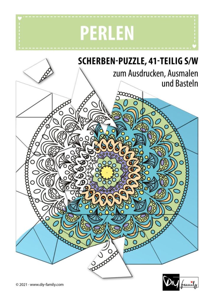 Perlen – Scherben-Puzzle zum Ausdrucken, Ausschneiden und Ausmalen