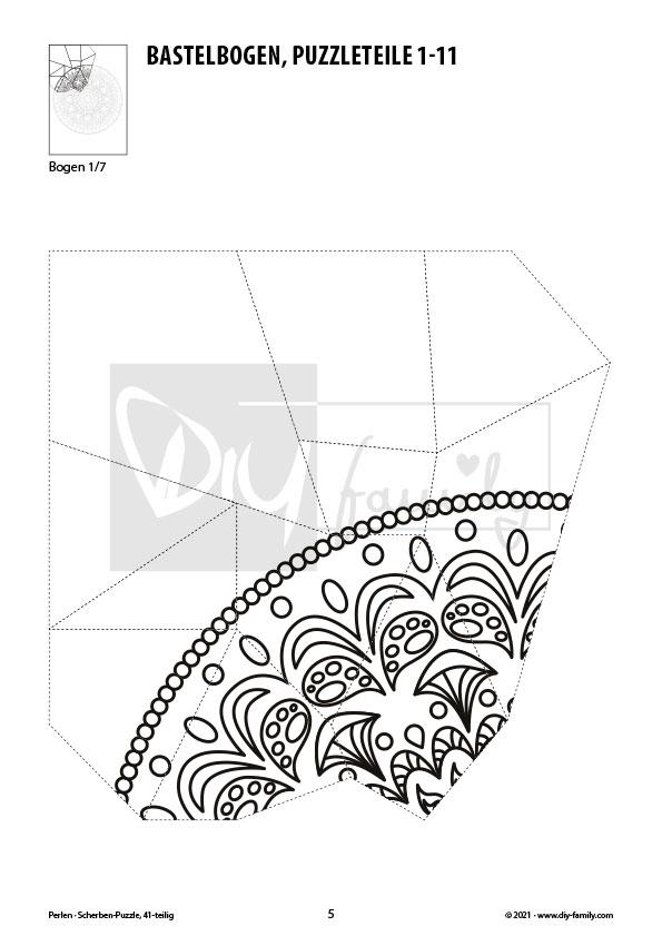 Perlen – Scherben-Puzzle zum Ausdrucken, Ausschneiden und Ausmalen