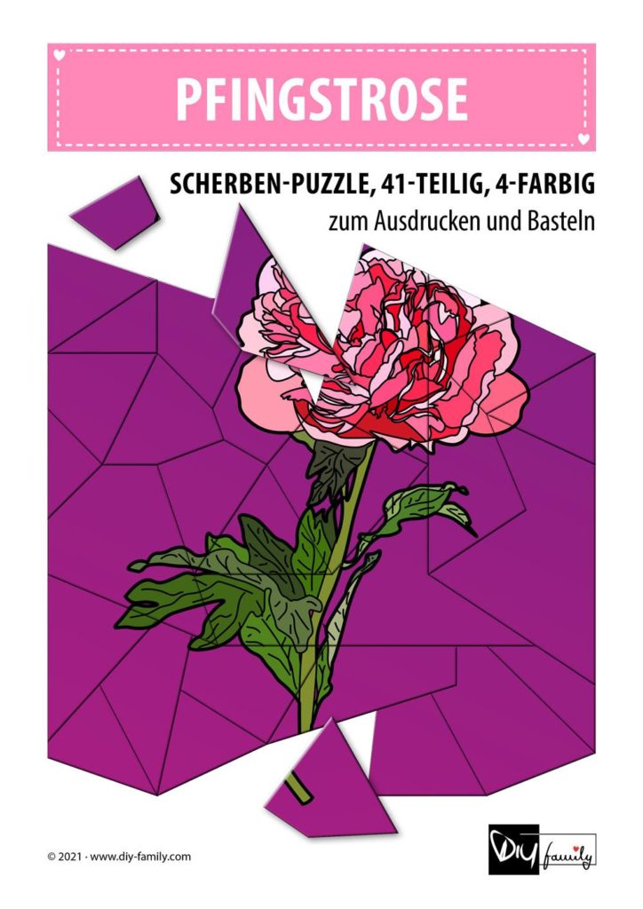 Pfingstrose – Scherben-Puzzle zum Ausdrucken und Ausschneiden