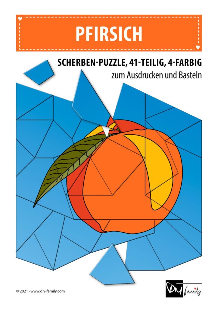 Pfirsich – Scherben-Puzzle zum Ausdrucken und Ausschneiden