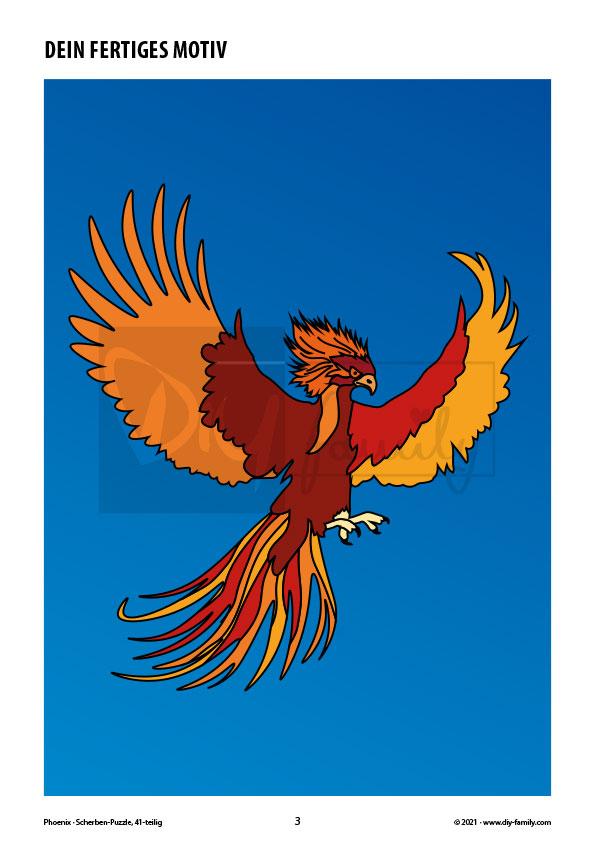 Phoenix – Scherben-Puzzle zum Ausdrucken, Ausschneiden und Ausmalen