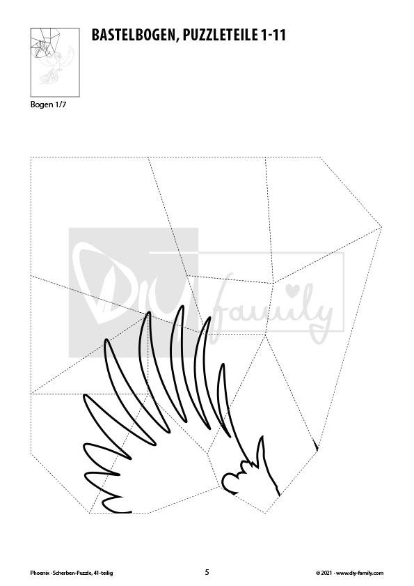 Phoenix – Scherben-Puzzle zum Ausdrucken, Ausschneiden und Ausmalen