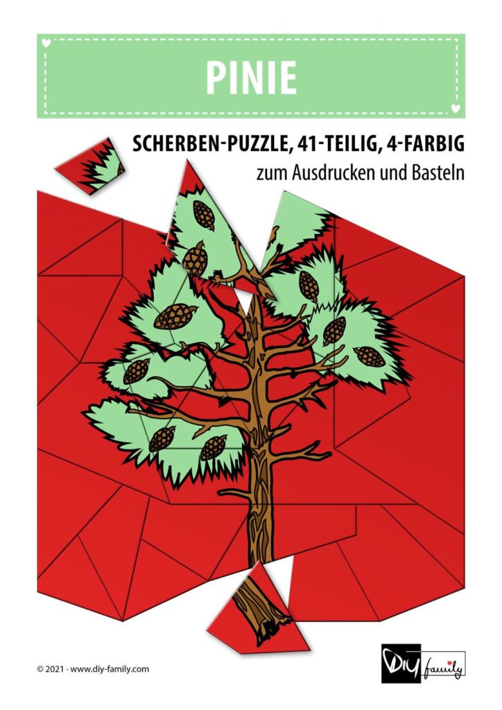 Pinie – Scherben-Puzzle zum Ausdrucken und Ausschneiden