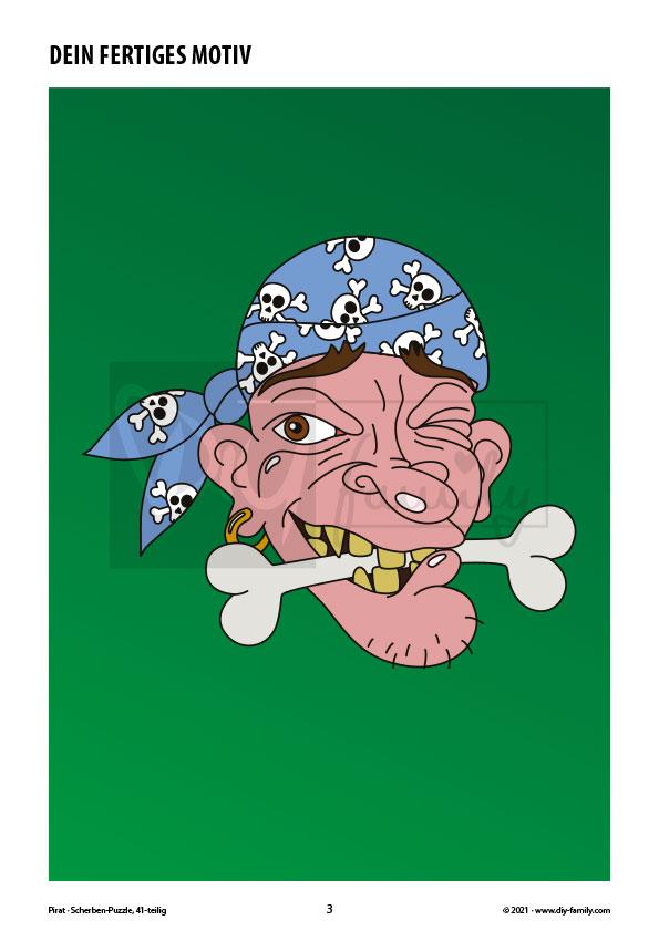 Pirat – Scherben-Puzzle zum Ausdrucken, Ausschneiden und Ausmalen