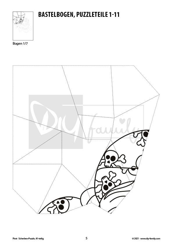 Pirat – Scherben-Puzzle zum Ausdrucken, Ausschneiden und Ausmalen