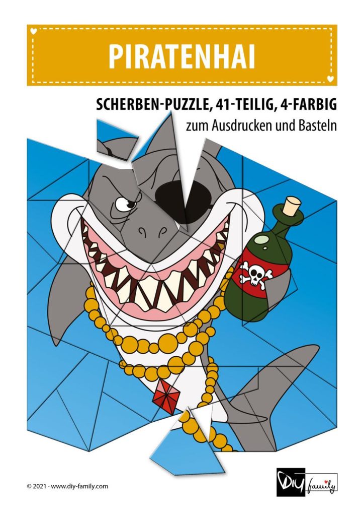 Piratenhai – Scherben-Puzzle zum Ausdrucken und Ausschneiden