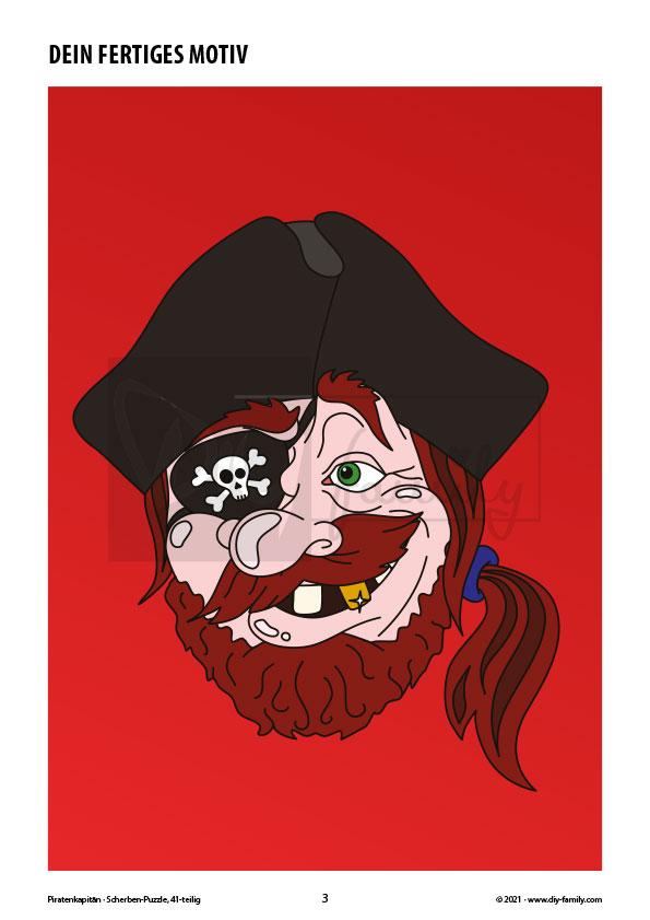 Piratenkapitän – Scherben-Puzzle zum Ausdrucken, Ausschneiden und Ausmalen