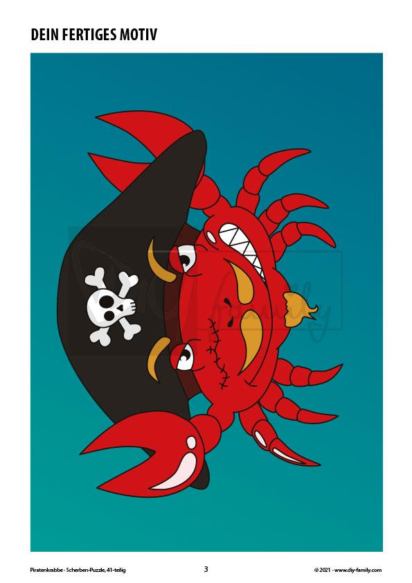 Piratenkrabbe – Scherben-Puzzle zum Ausdrucken, Ausschneiden und Ausmalen