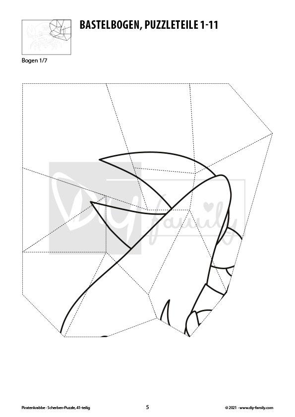 Piratenkrabbe – Scherben-Puzzle zum Ausdrucken, Ausschneiden und Ausmalen