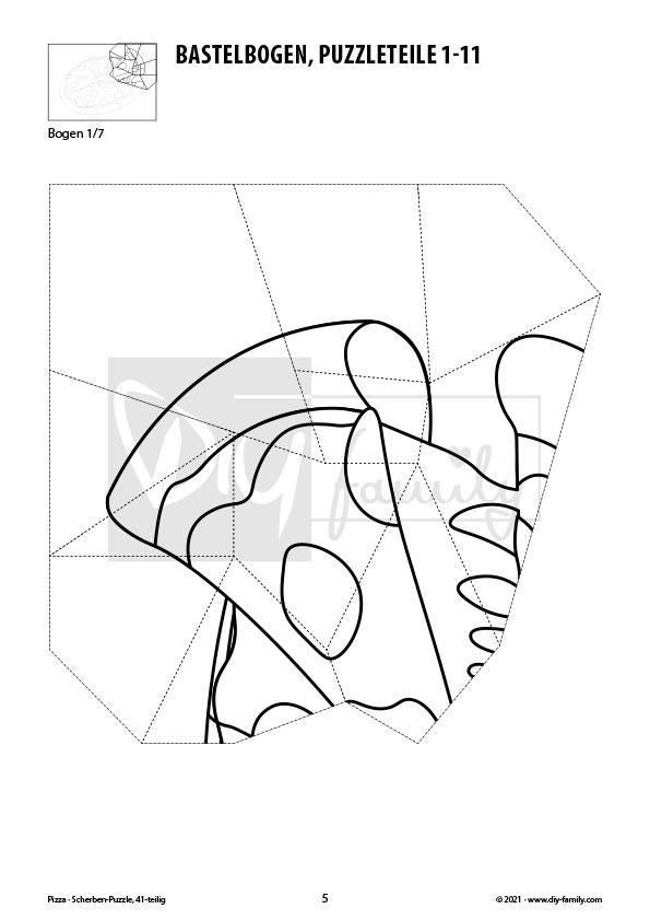 Pizza – Scherben-Puzzle zum Ausdrucken, Ausschneiden und Ausmalen