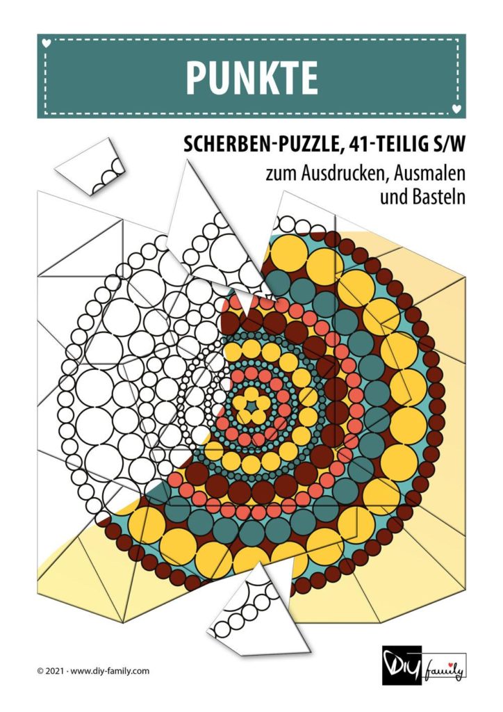 Punkte – Scherben-Puzzle zum Ausdrucken, Ausschneiden und Ausmalen
