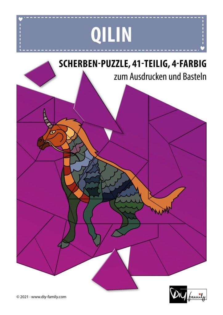 Qilin – Scherben-Puzzle zum Ausdrucken und Ausschneiden