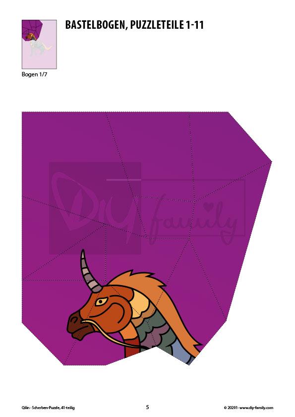 Qilin – Scherben-Puzzle zum Ausdrucken und Ausschneiden