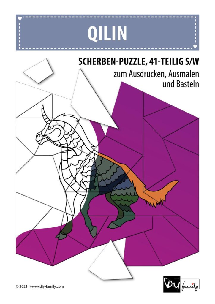 Quilin – Scherben-Puzzle zum Ausdrucken, Ausschneiden und Ausmalen