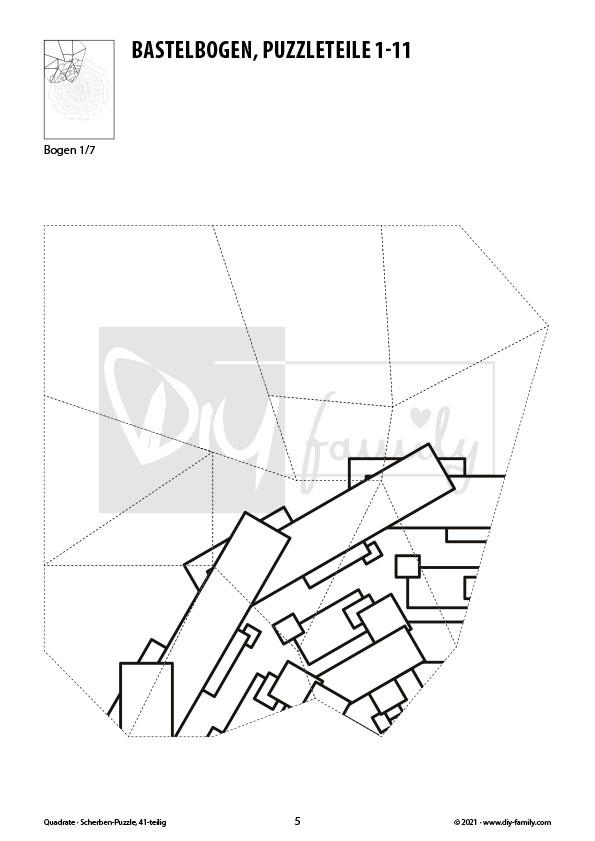 Quadrate – Scherben-Puzzle zum Ausdrucken, Ausschneiden und Ausmalen