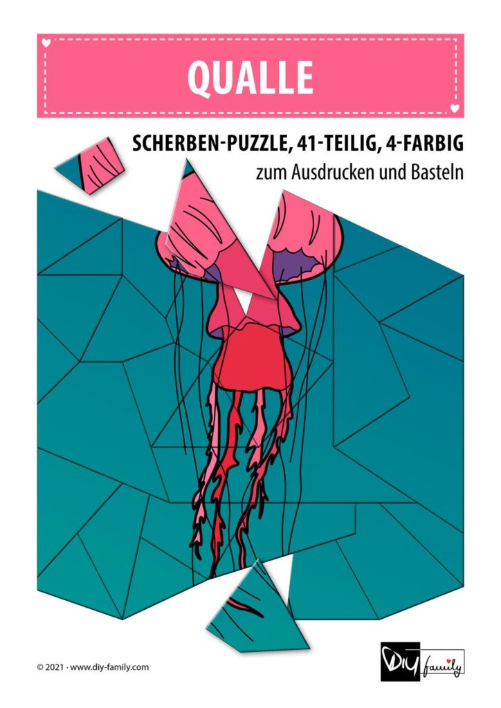 Qualle – Scherben-Puzzle zum Ausdrucken und Ausschneiden