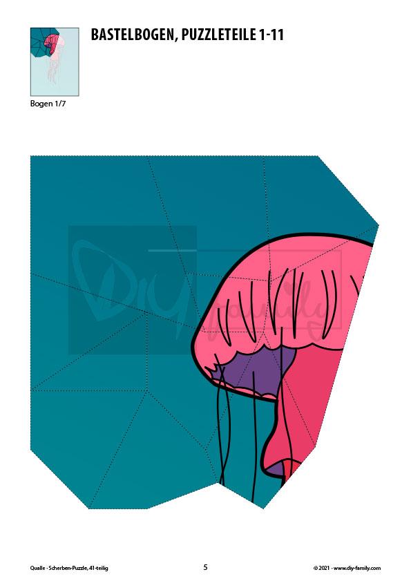 Qualle – Scherben-Puzzle zum Ausdrucken und Ausschneiden