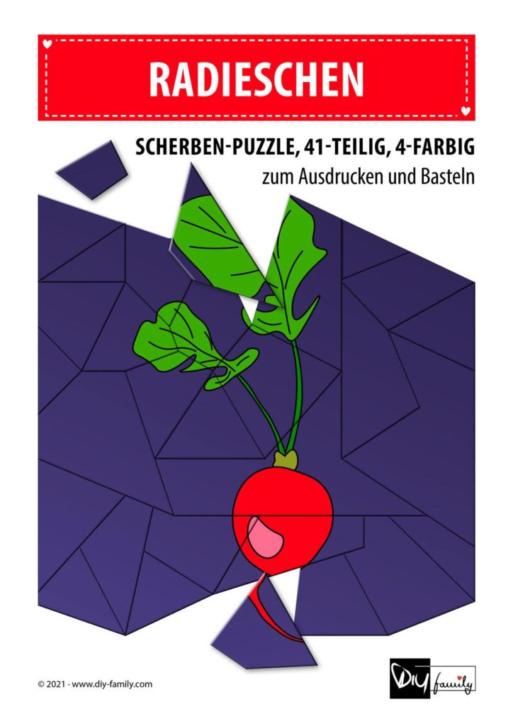 Radieschen – Scherben-Puzzle zum Ausdrucken und Ausschneiden