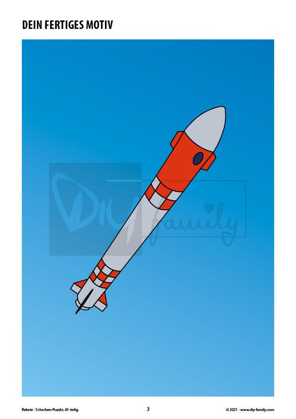 Rakete – Scherben-Puzzle zum Ausdrucken, Ausschneiden und Ausmalen