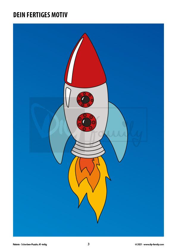 Rakete – Scherben-Puzzle zum Ausdrucken, Ausschneiden und Ausmalen