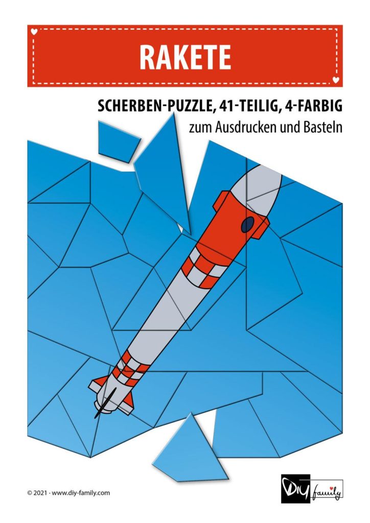 Rakete – Scherben-Puzzle zum Ausdrucken und Ausschneiden