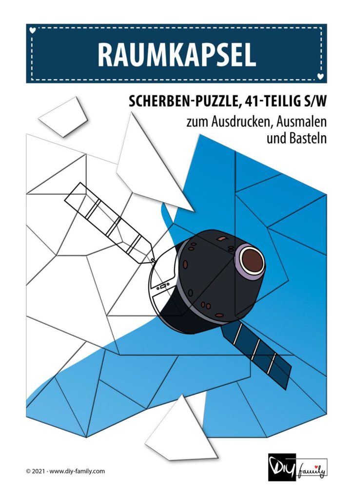 Raumkapsel – Scherben-Puzzle zum Ausdrucken, Ausschneiden und Ausmalen