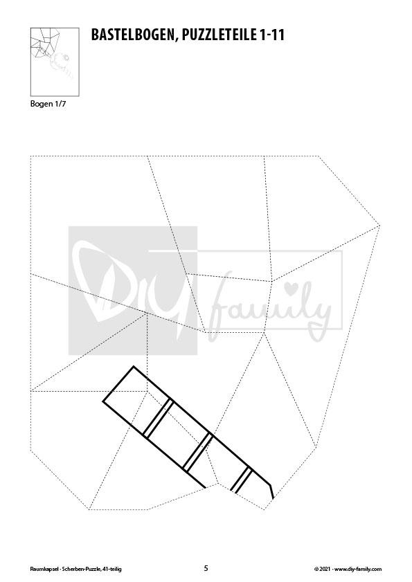 Raumkapsel – Scherben-Puzzle zum Ausdrucken, Ausschneiden und Ausmalen