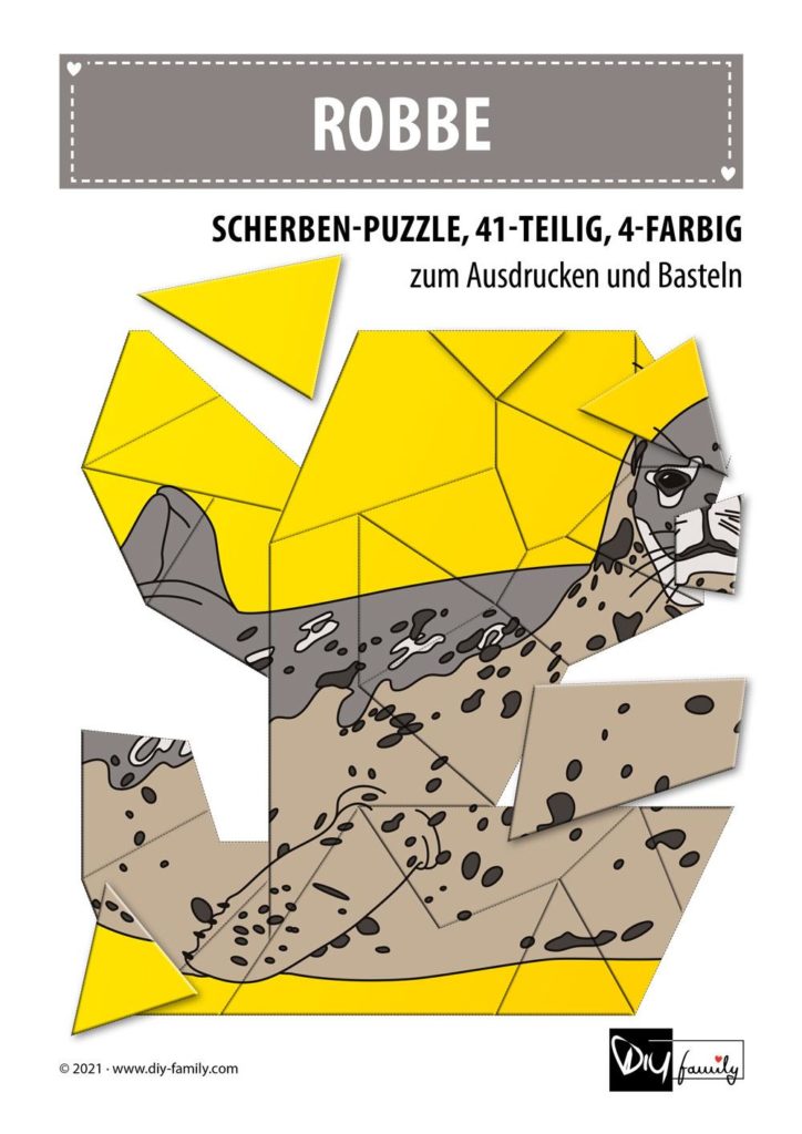 Robbe – Scherben-Puzzle zum Ausdrucken und Ausschneiden