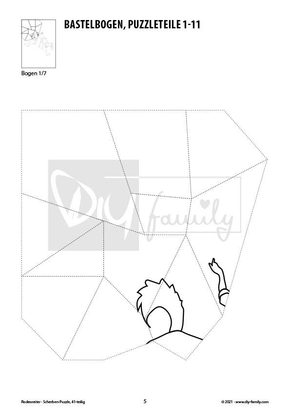 Rodeoreiter – Scherben-Puzzle zum Ausdrucken, Ausschneiden und Ausmalen