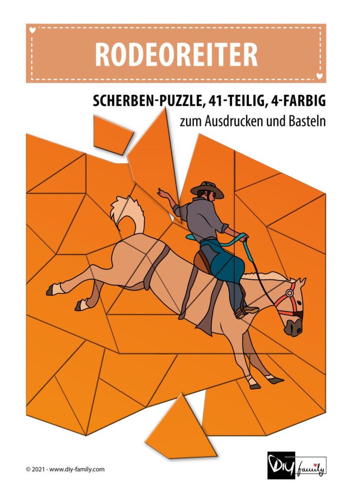 Rodeoreiter – Scherben-Puzzle zum Ausdrucken und Ausschneiden