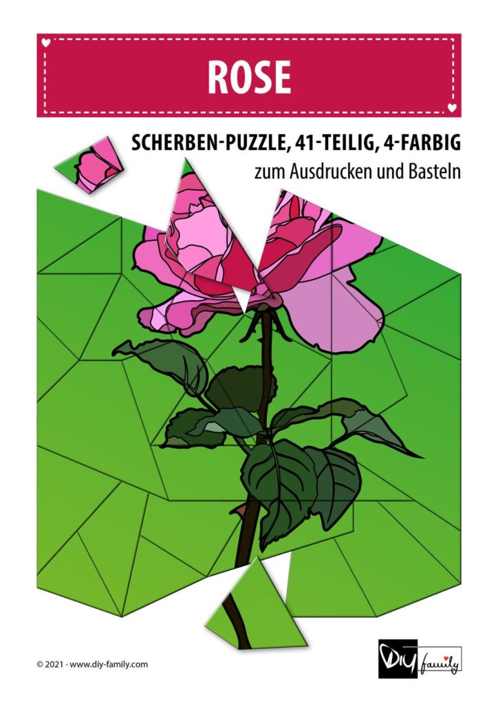 Rose – Scherben-Puzzle zum Ausdrucken und Ausschneiden