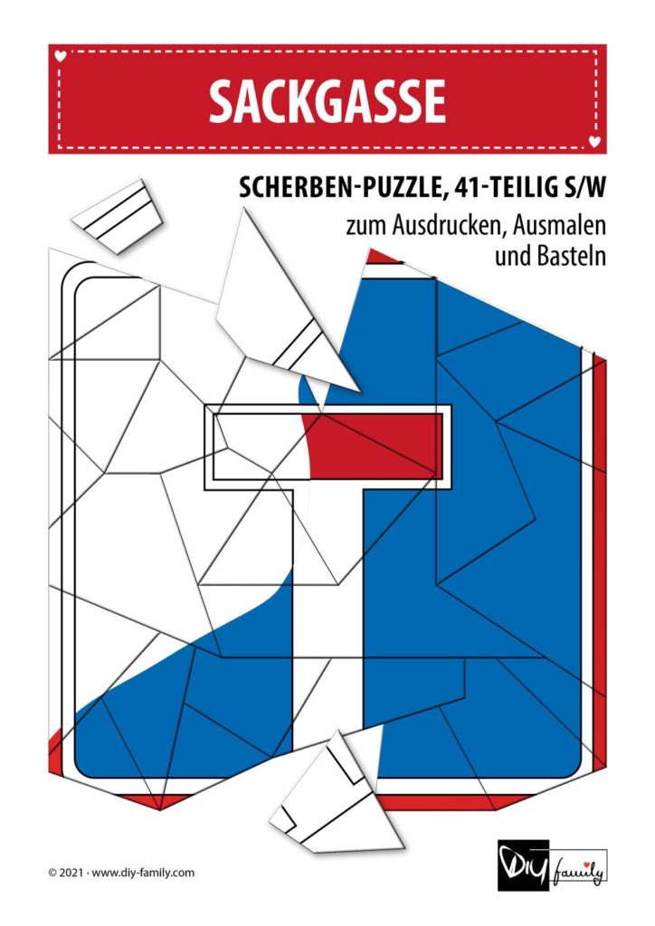 Sackgasse – Scherben-Puzzle zum Ausdrucken, Ausschneiden und Ausmalen