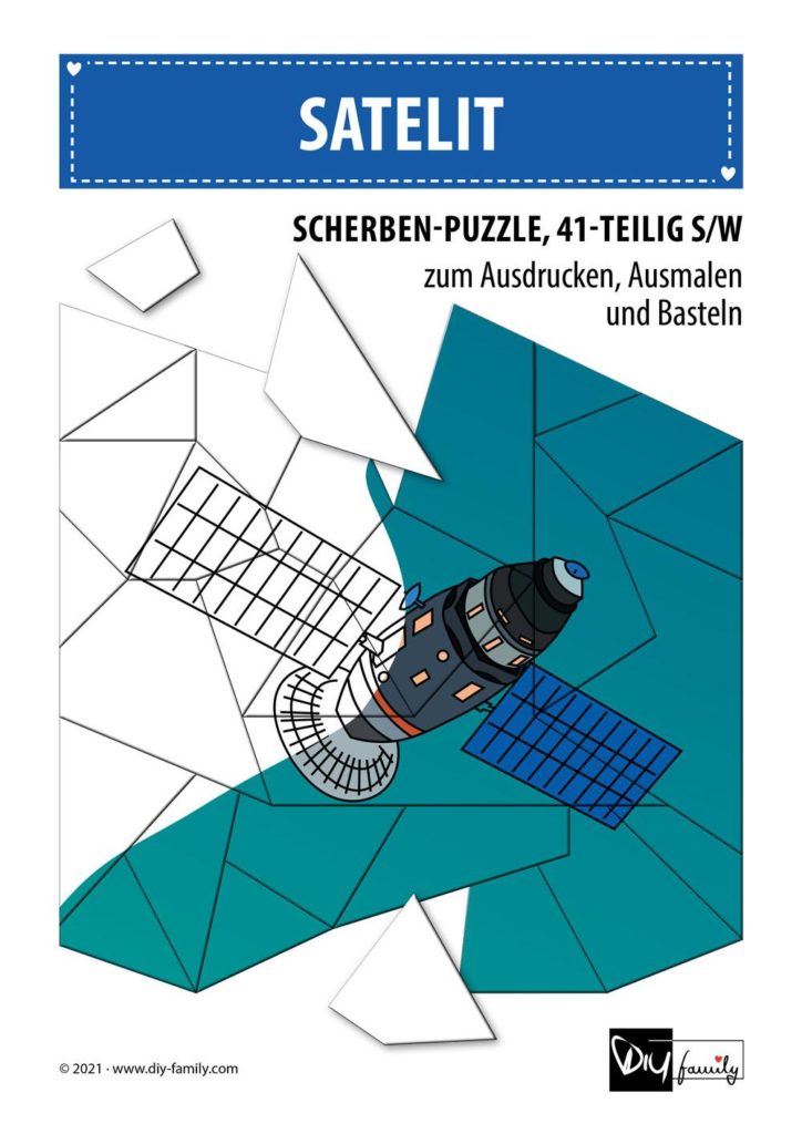 Satelit – Scherben-Puzzle zum Ausdrucken, Ausschneiden und Ausmalen