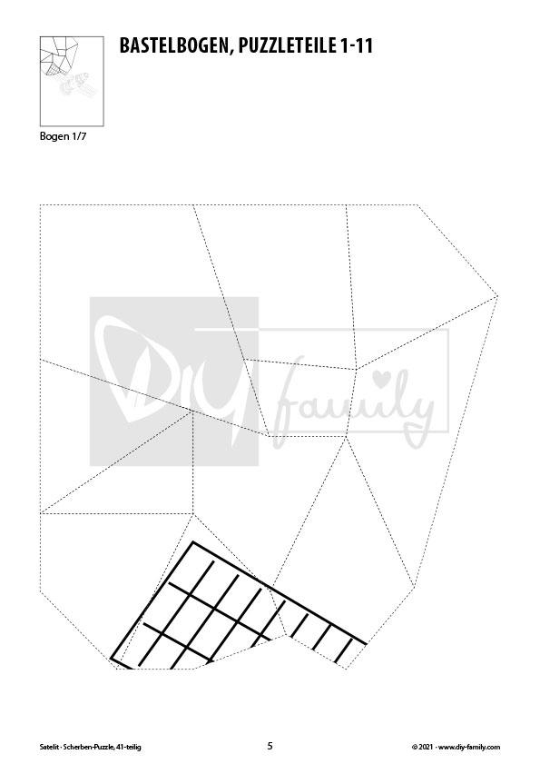 Satelit – Scherben-Puzzle zum Ausdrucken, Ausschneiden und Ausmalen