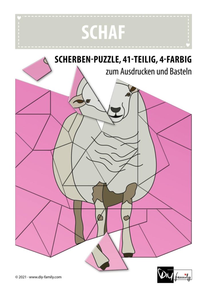 Schaf – Scherben-Puzzle zum Ausdrucken und Ausschneiden