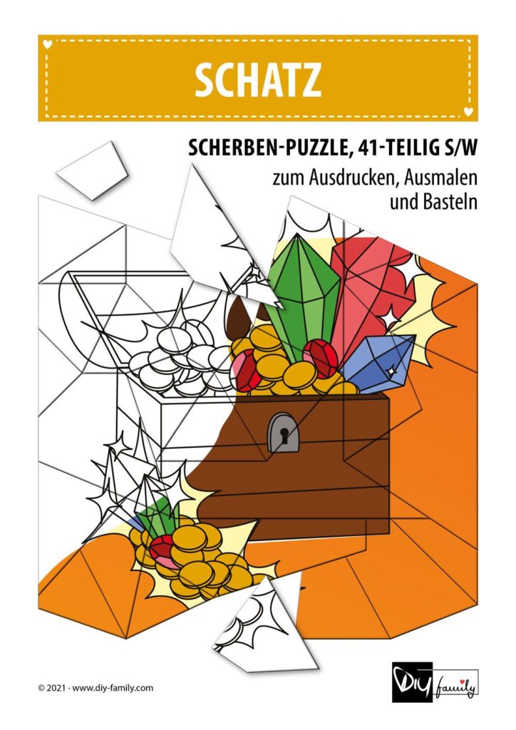 Schatz – Scherben-Puzzle zum Ausdrucken, Ausschneiden und Ausmalen