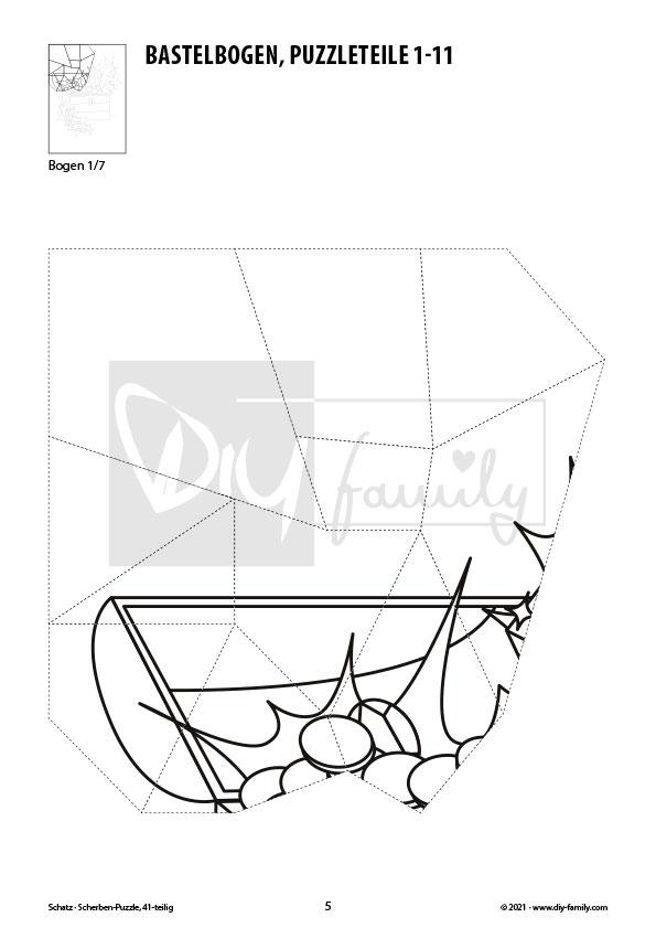 Schatz – Scherben-Puzzle zum Ausdrucken, Ausschneiden und Ausmalen