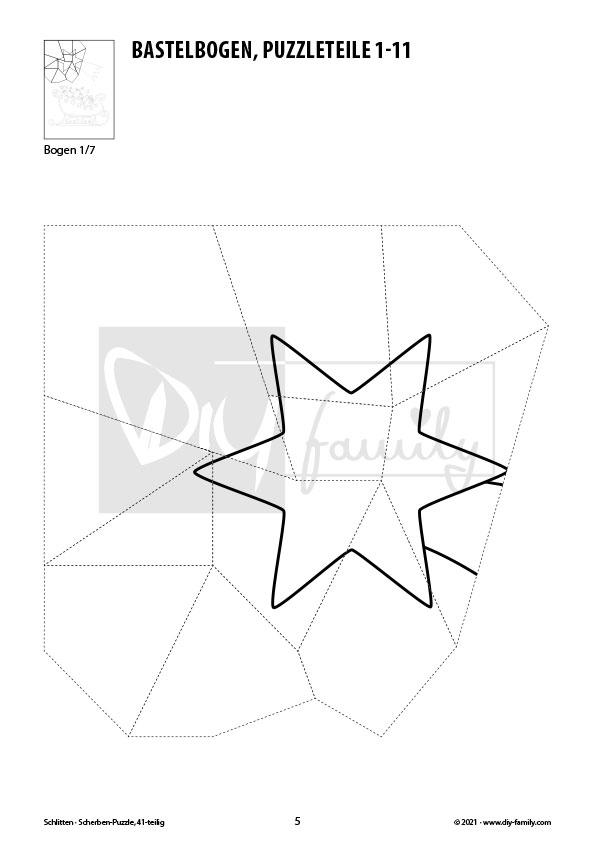 Schlitten – Scherben-Puzzle zum Ausdrucken, Ausschneiden und Ausmalen