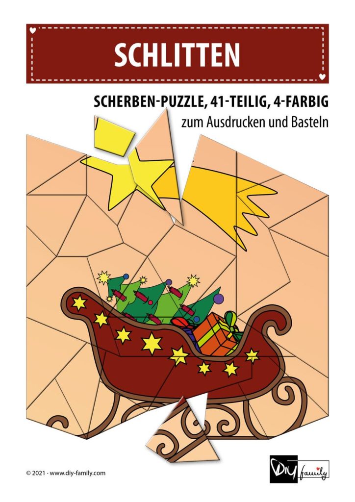 Schlitten – Scherben-Puzzle zum Ausdrucken und Ausschneiden