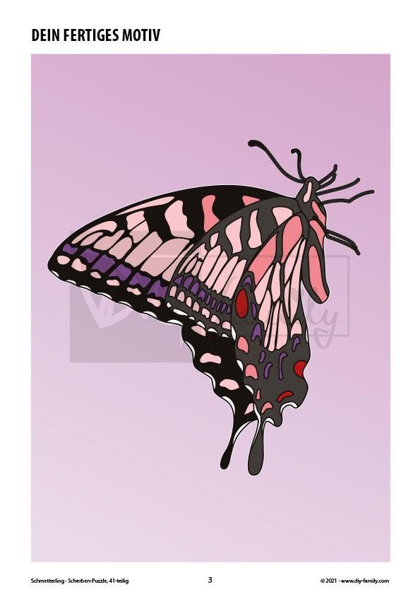Schmetterling – Scherben-Puzzle zum Ausdrucken, Ausschneiden und Ausmalen
