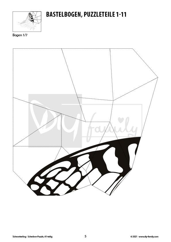 Schmetterling – Scherben-Puzzle zum Ausdrucken, Ausschneiden und Ausmalen