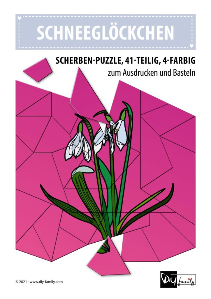Schneeglöckchen – Scherben-Puzzle zum Ausdrucken und Ausschneiden