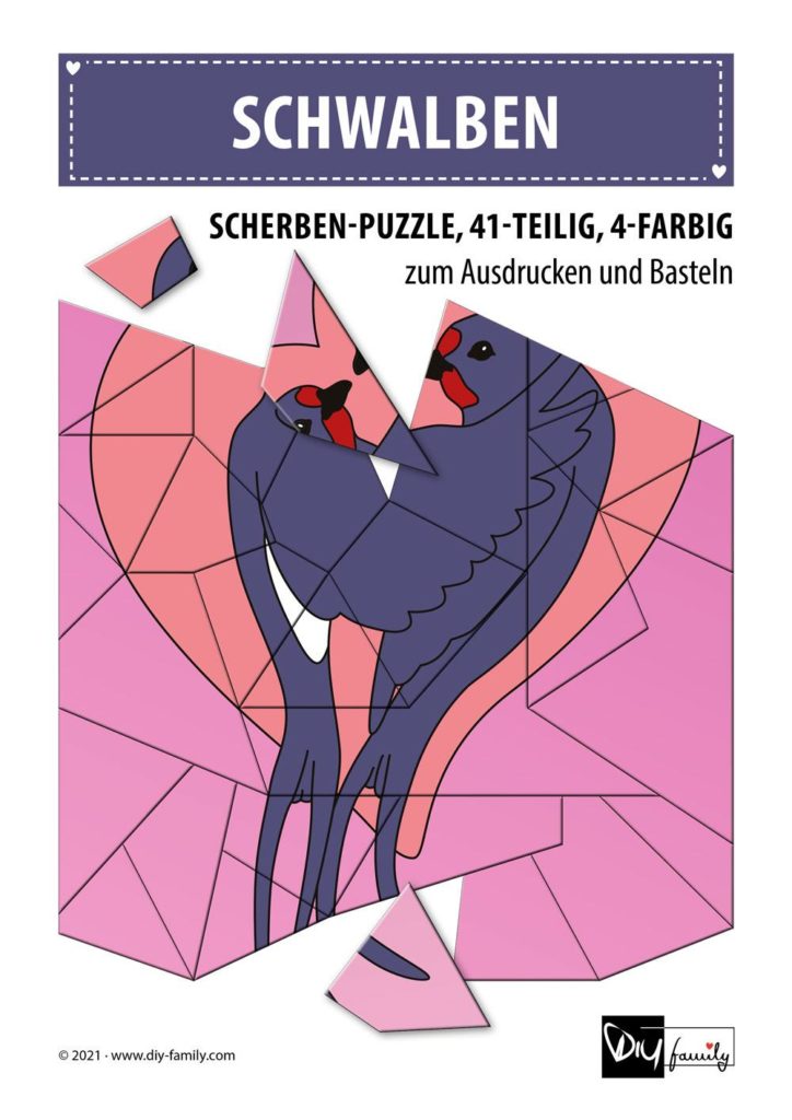 Schwalben – Scherben-Puzzle zum Ausdrucken und Ausschneiden