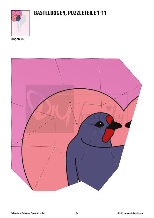 Schwalben – Scherben-Puzzle zum Ausdrucken und Ausschneiden