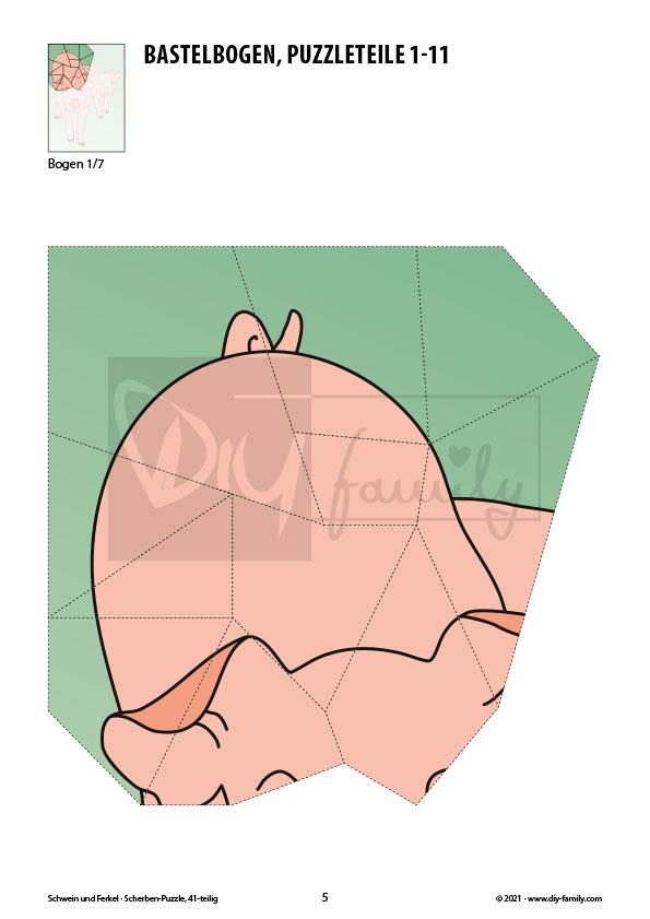Schwein und Ferkel – Scherben-Puzzle zum Ausdrucken und Ausschneiden