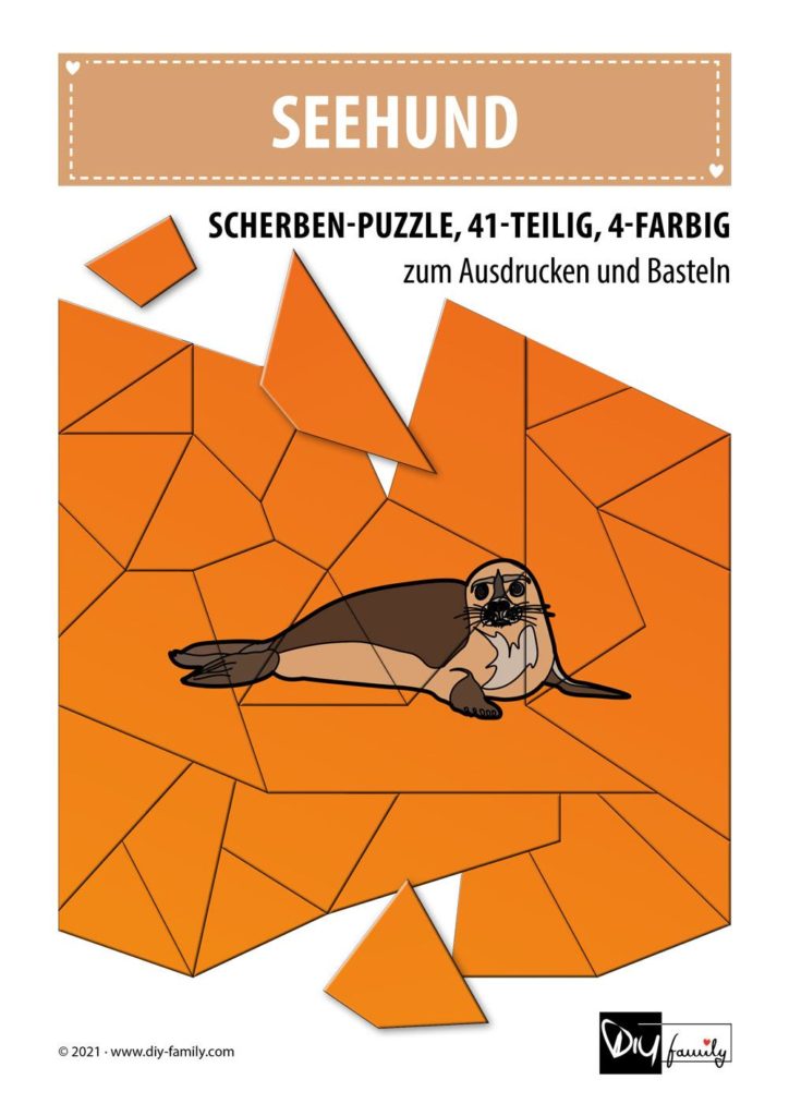 Seehund – Scherben-Puzzle zum Ausdrucken und Ausschneiden