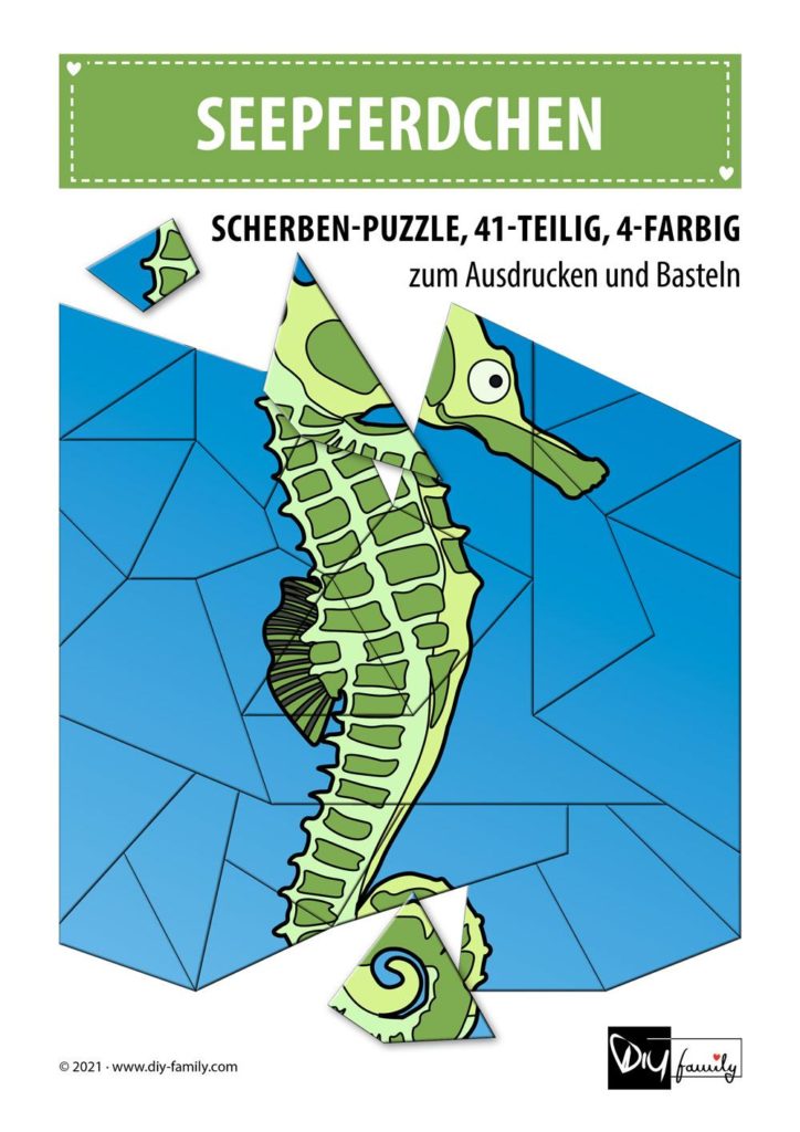 Seepferdchen – Scherben-Puzzle zum Ausdrucken und Ausschneiden